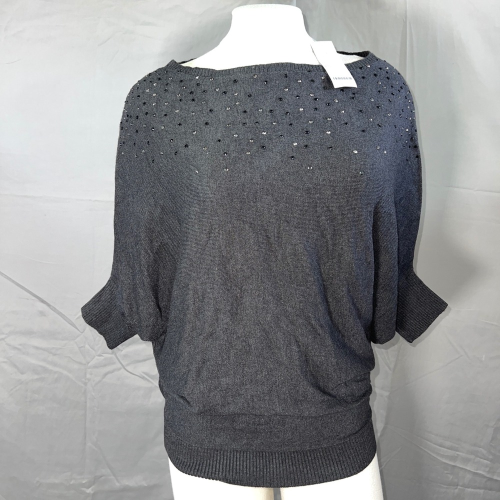 PH8 Bebe Y2K Women's Gray Embellished Dolman‎ Sleeve Top Size Petite Small 2000s